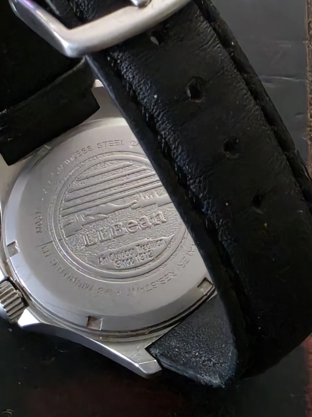 L.L. Bean Men's Black Dial Leather Strap Watch